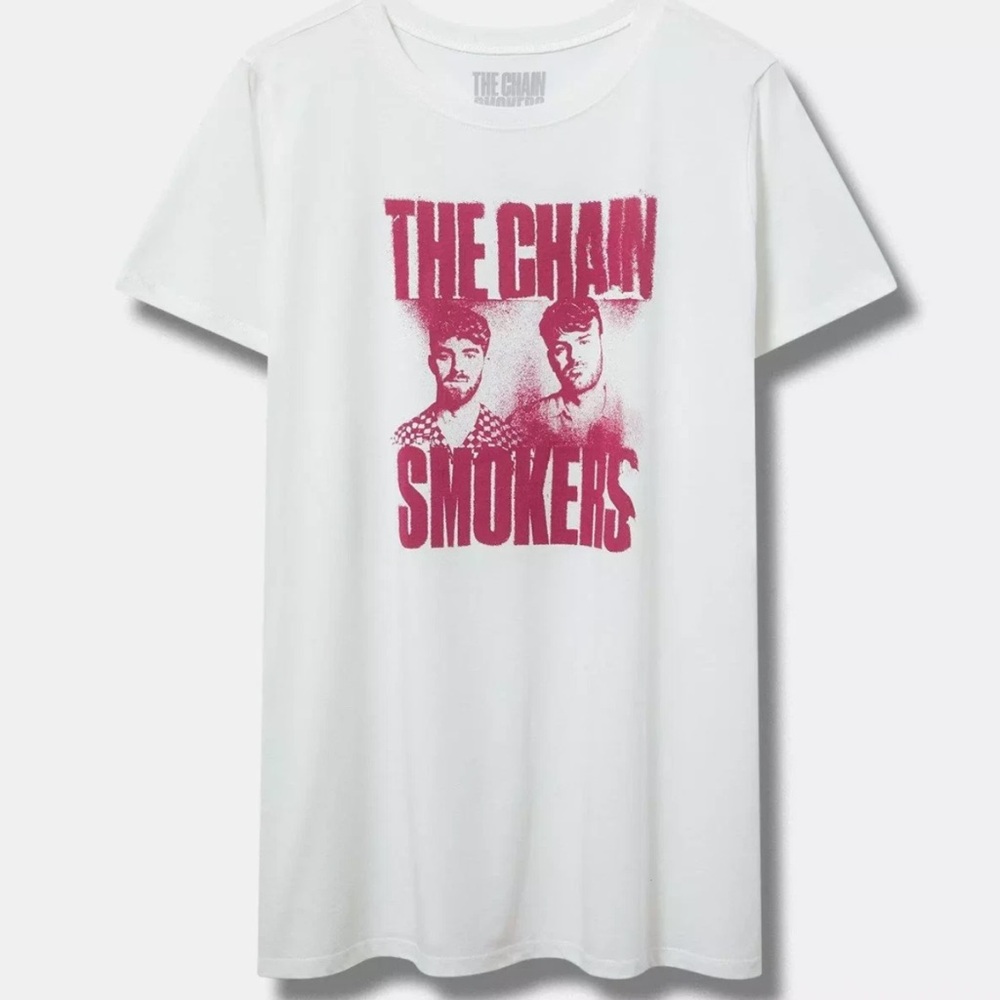 Torrid White the chainsmokers Tee with Pink Graphic new
